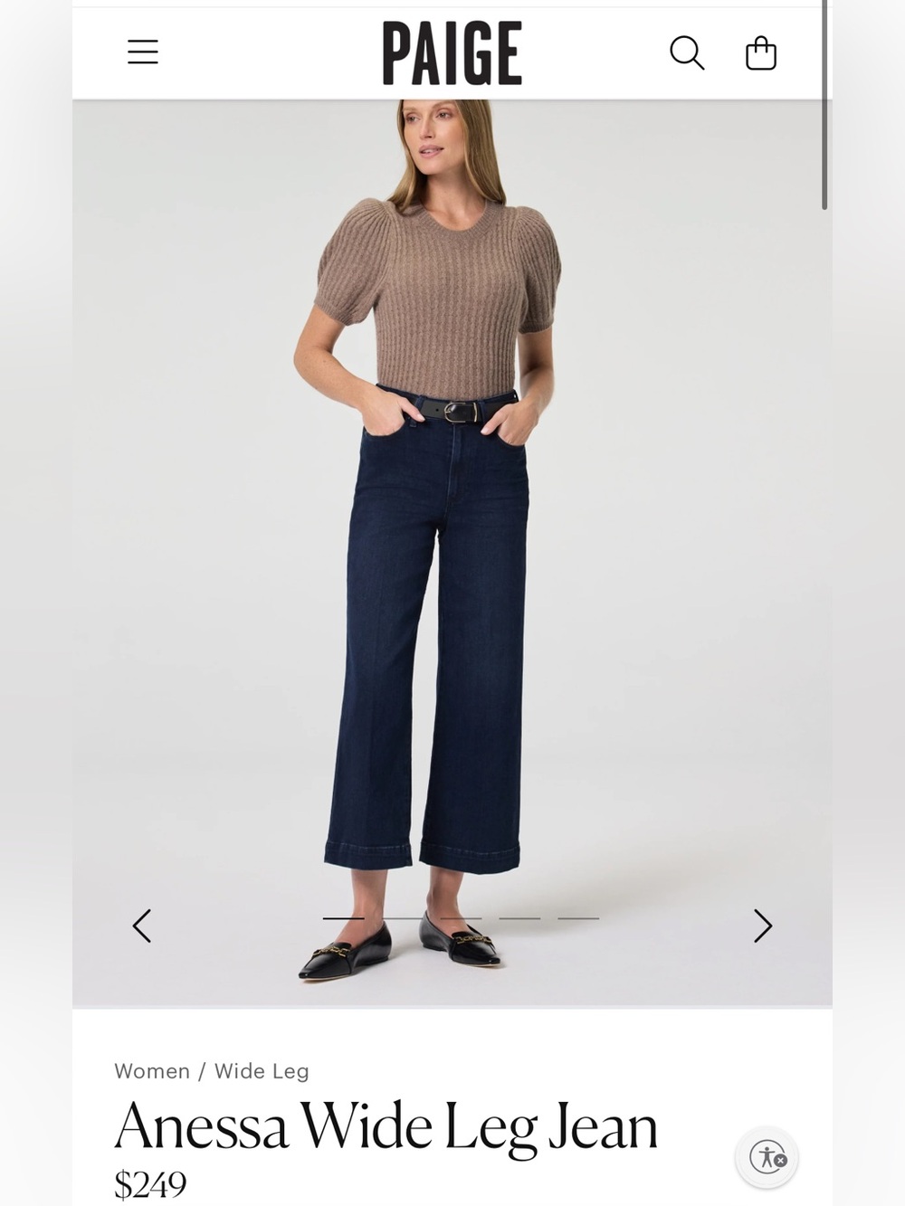 PAIGE Anessa Wide Leg Jean in Dark Indigo